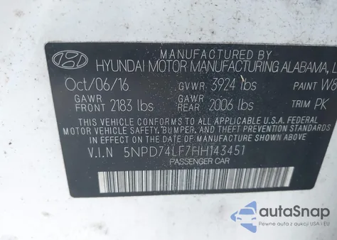 2017 Hyundai Elantra Se z USA, uszkodzony, nr VIN 5NPD74LF7HH143451